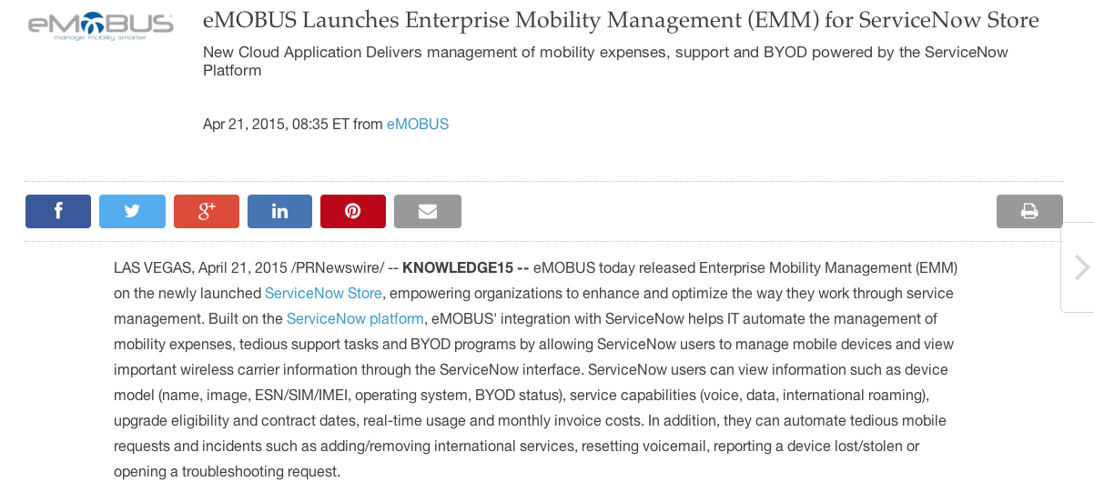 eMOBUS Service Now Announcement on April 21 2015