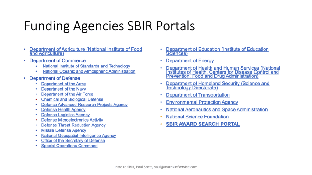 SBIR Grants Resource Links 2022